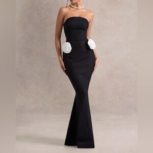 Club L London Black Strapless Dress with White Floral Rosettes 6